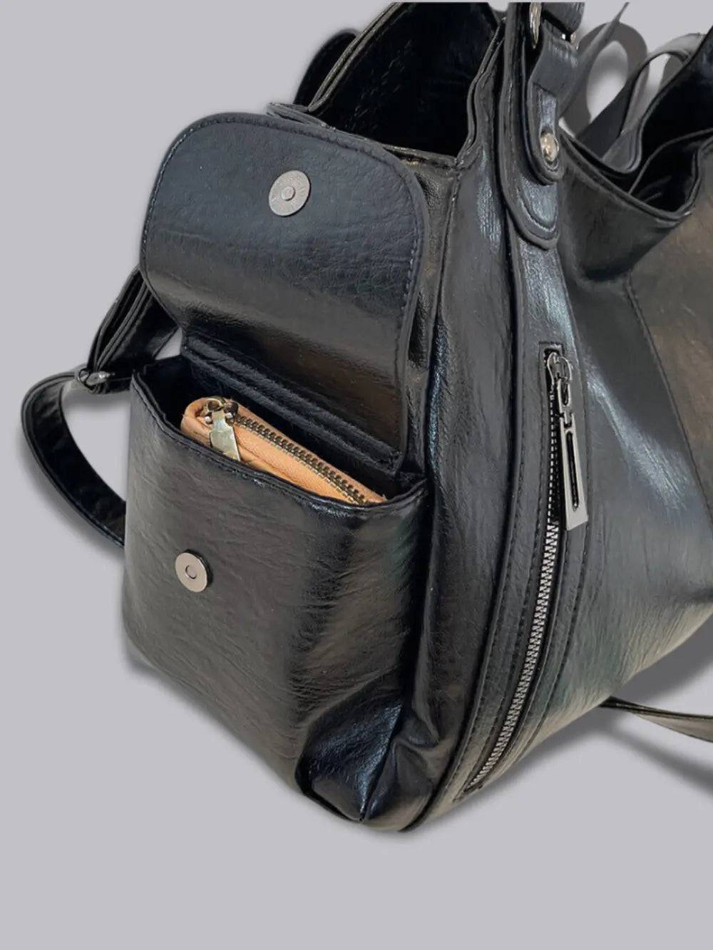 Women's Multi Pocket Faux Leather Shoulder Bag black 7
