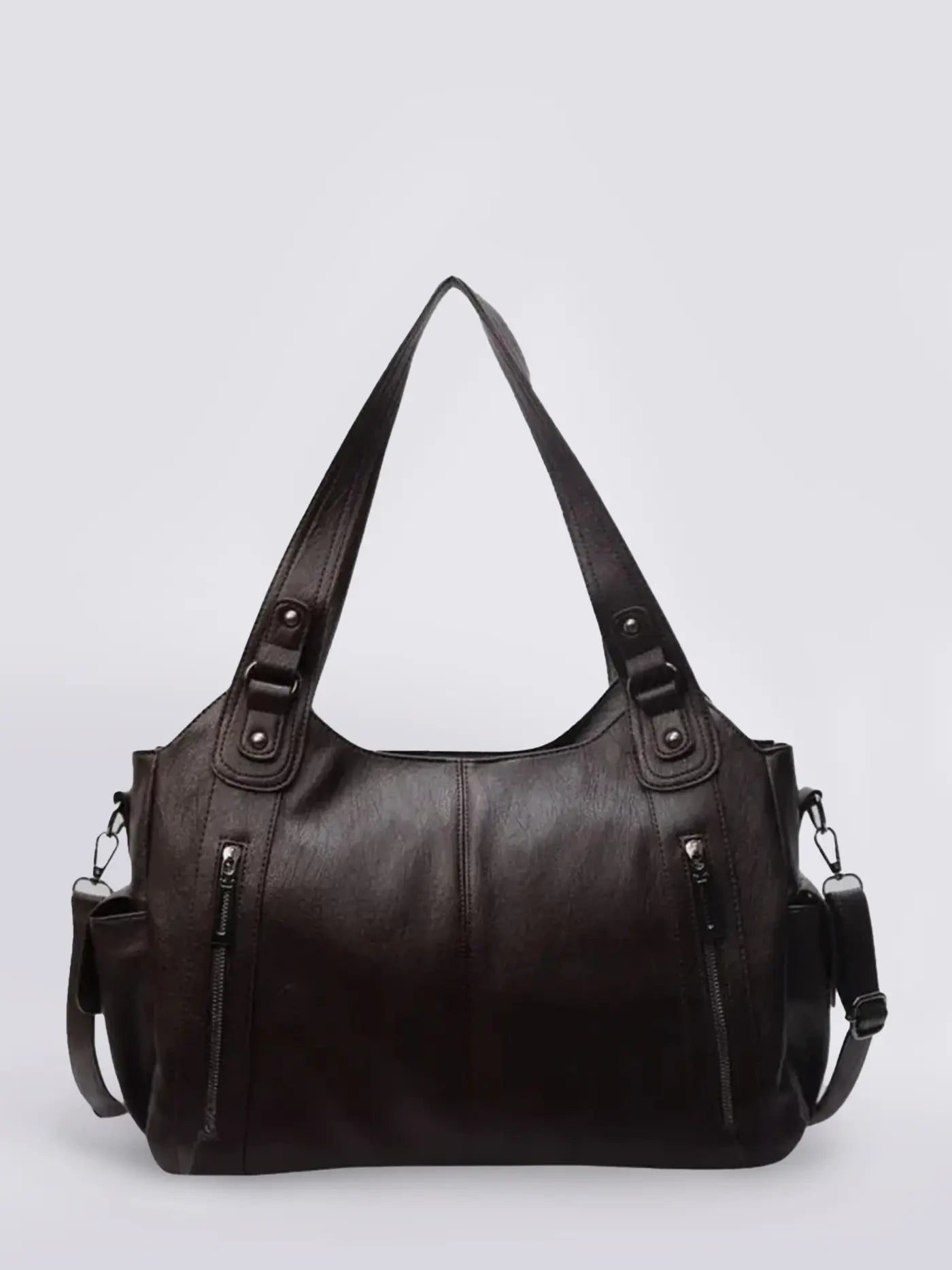 Women's Multi Pocket Faux Leather Shoulder Bag dark brown