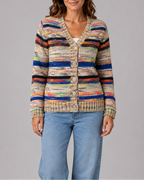 Women's Colourful Striped V Neck Button Up Knit Cardigan