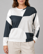 Women's Colour Block Jumper with Henley Neck