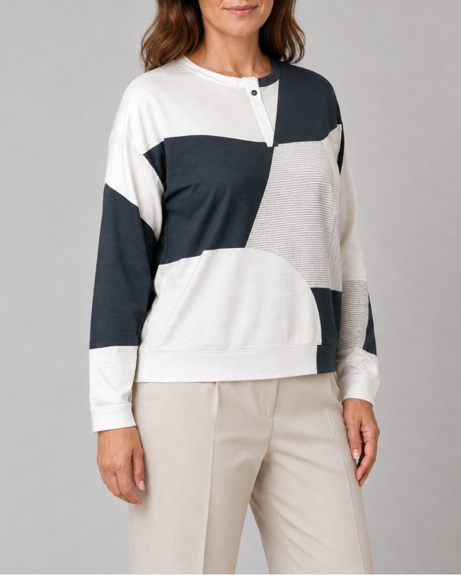 Women's Colour Block Jumper with Henley Neck