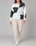 Women's Colour Block Jumper with Henley Neck
