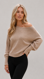Women's Off Shoulder Asymmetric Knit Jumper