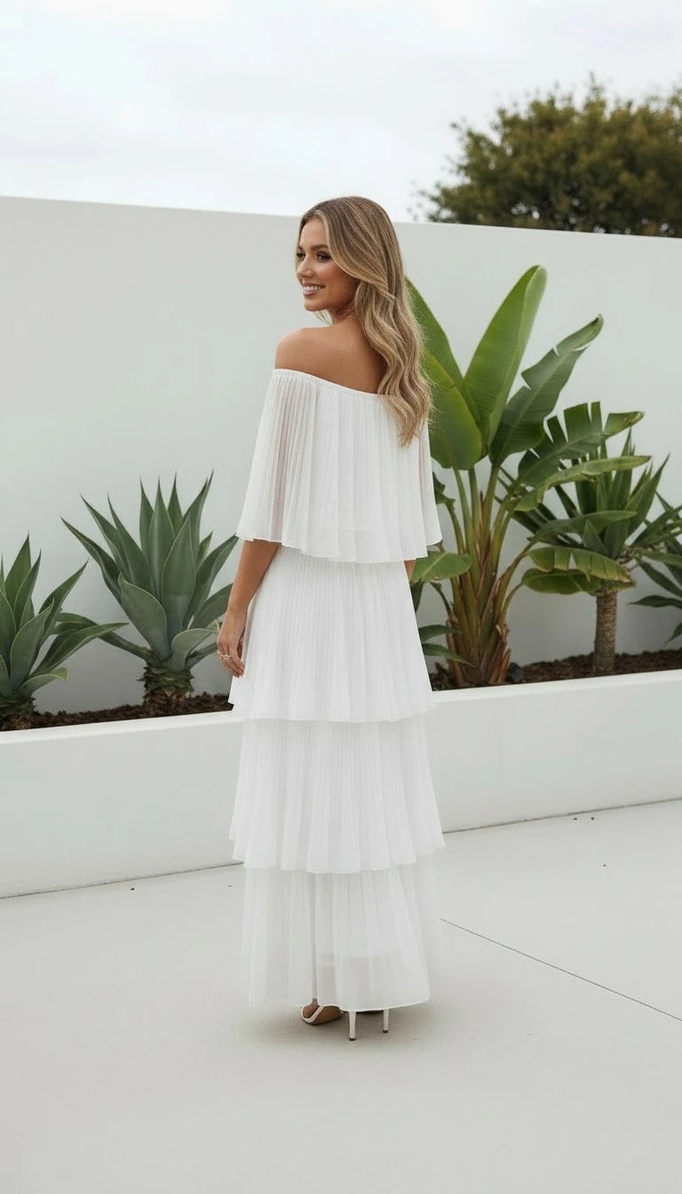 Women’s Off-Shoulder Ruffle Layered Maxi Dress