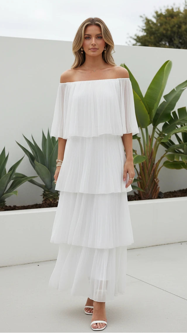 Women’s Off-Shoulder Ruffle Layered Maxi Dress