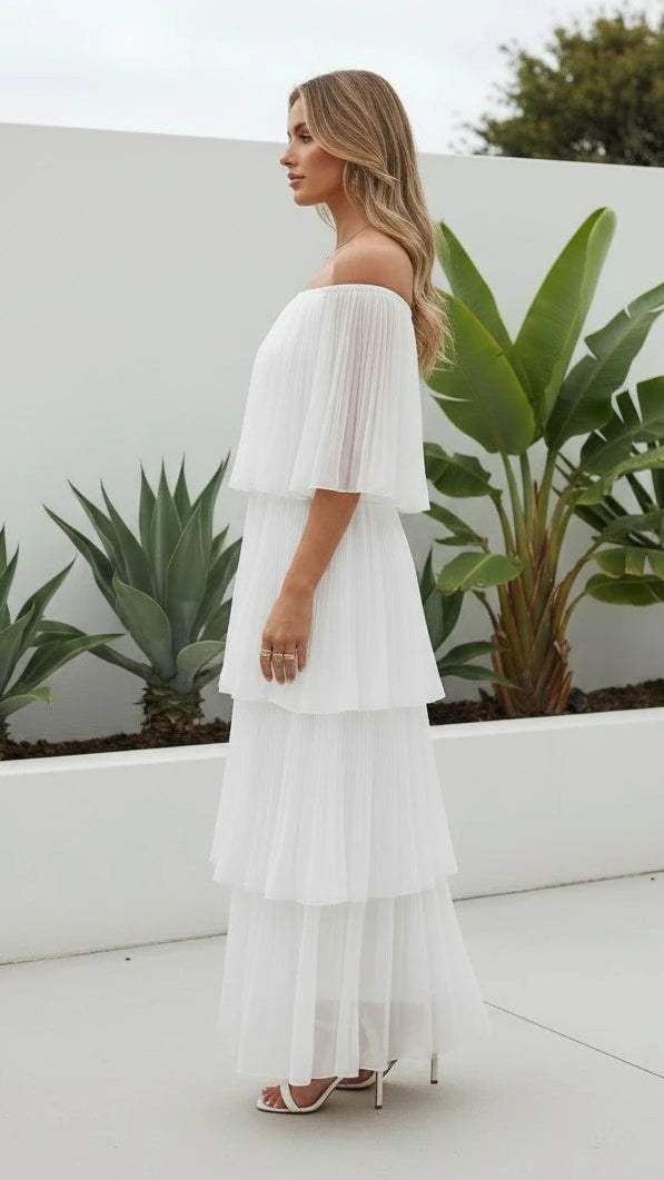 Women’s Off-Shoulder Ruffle Layered Maxi Dress