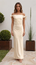 Women’s Off Shoulder Bow Detail Ruched Maxi Dress