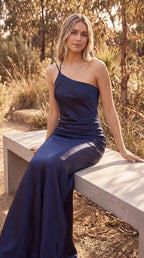 Women's One Shoulder Satin Maxi Dress