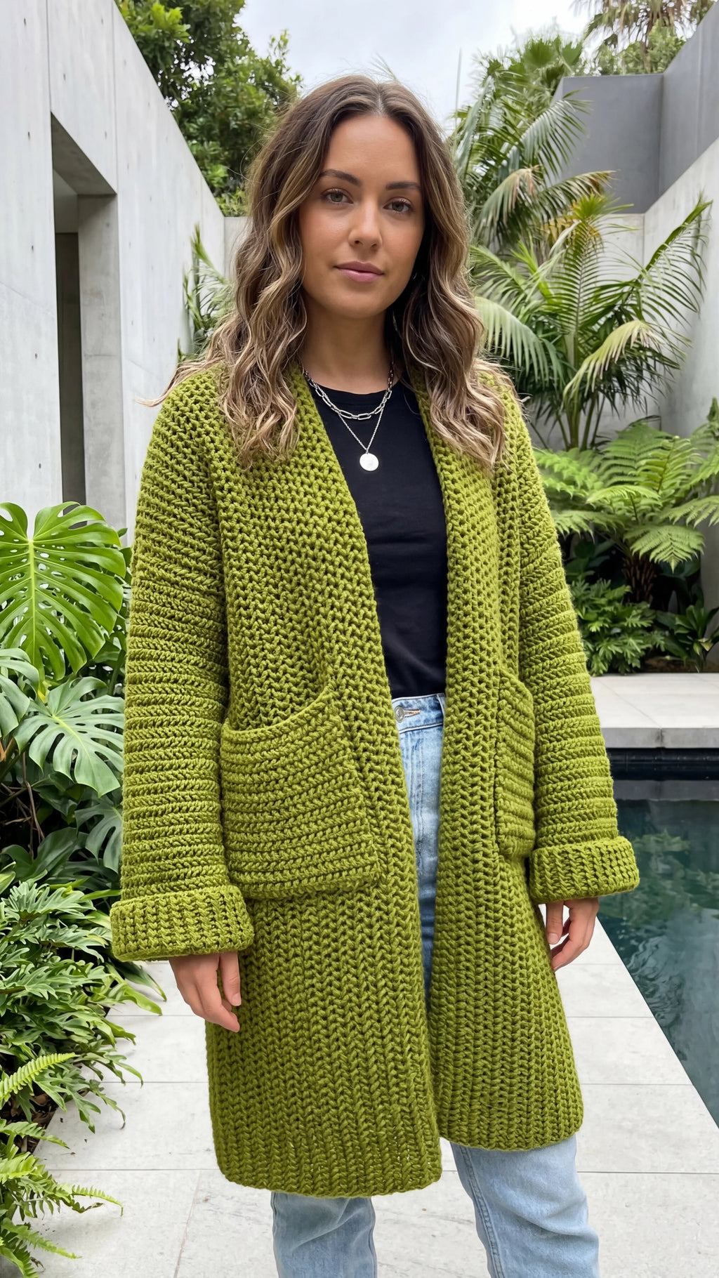 Women's Open Front Knit Long Cardigan With Pockets