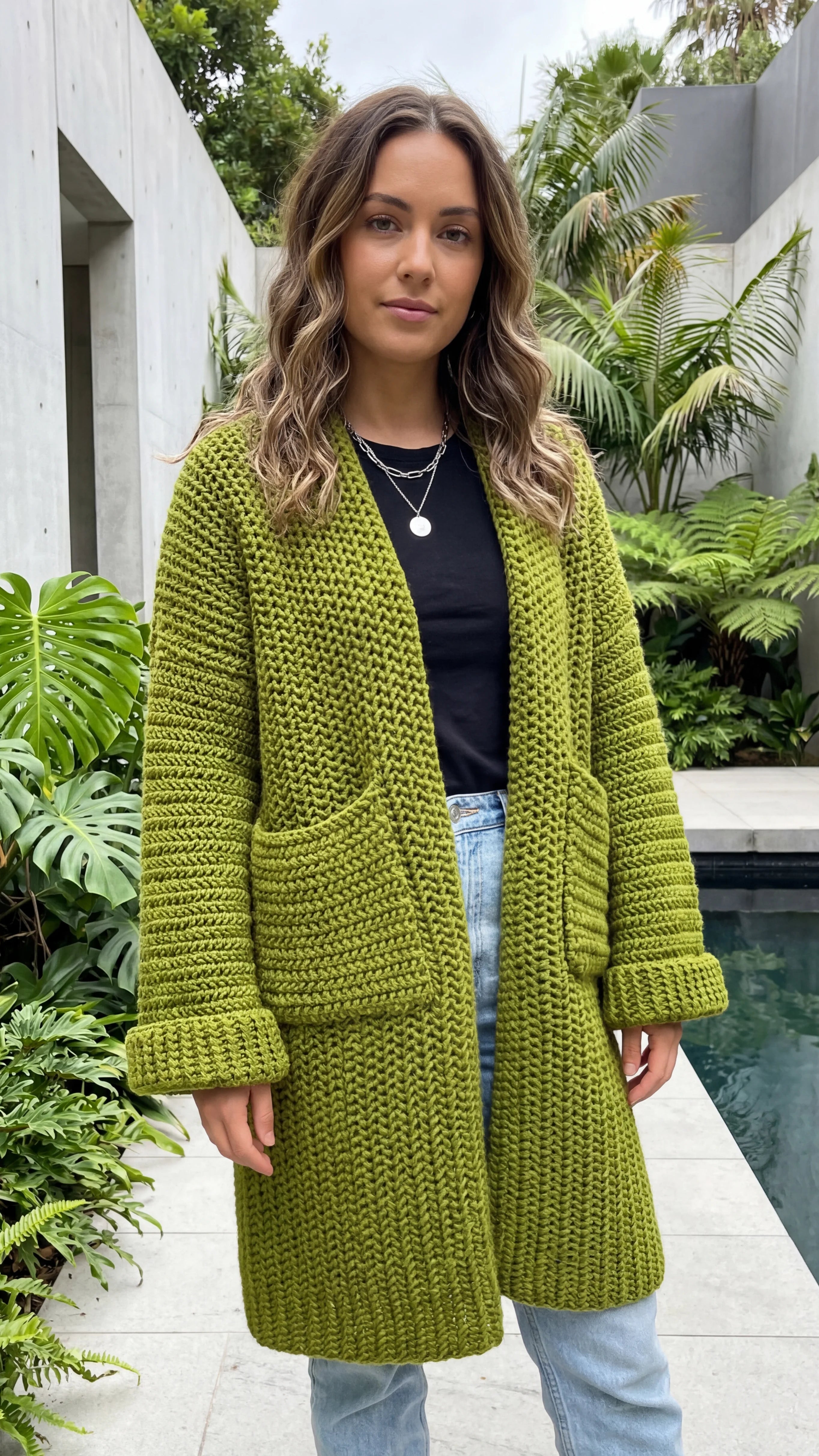 Women's Open Front Knit Long Cardigan With Pockets