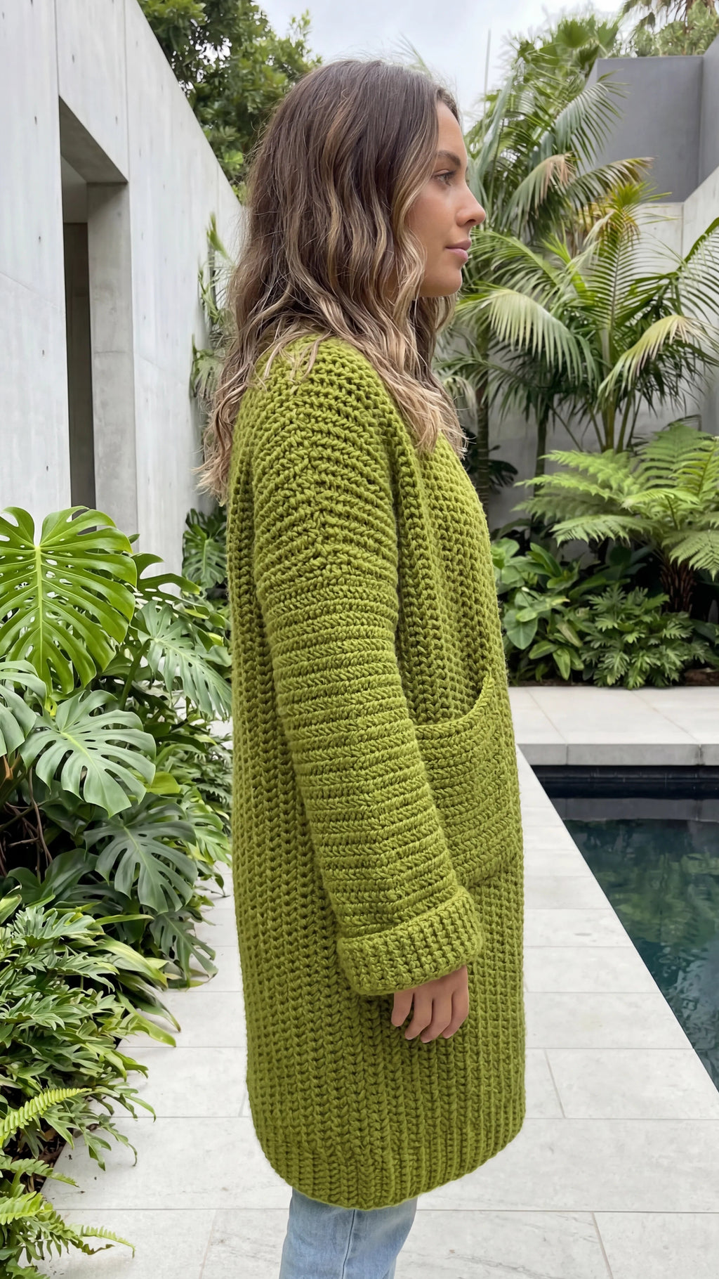 Women's Open Front Knit Long Cardigan With Pockets