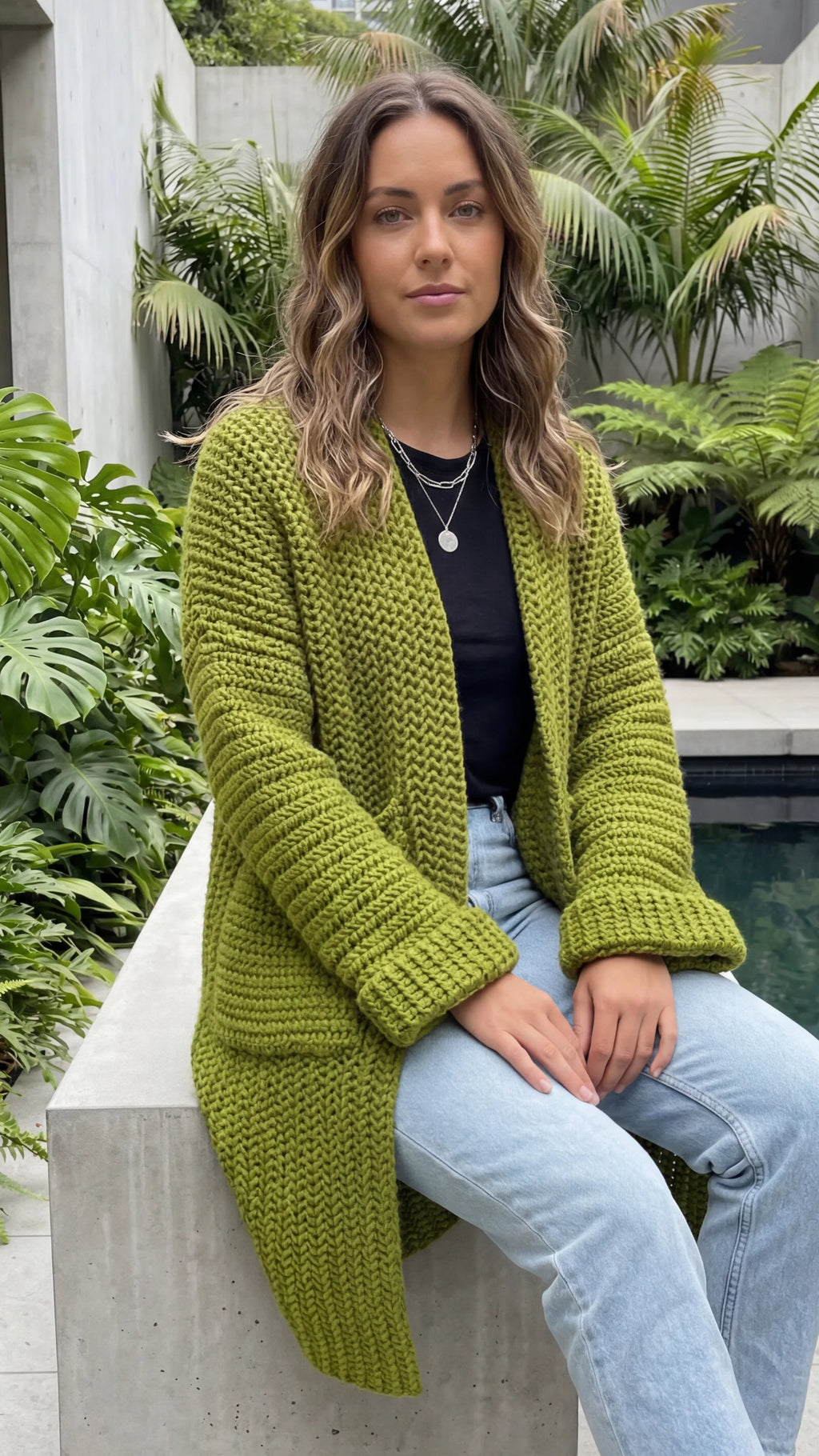 Women's Open Front Knit Long Cardigan With Pockets