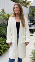 Women's Open Front Knit Long Cardigan With Pockets