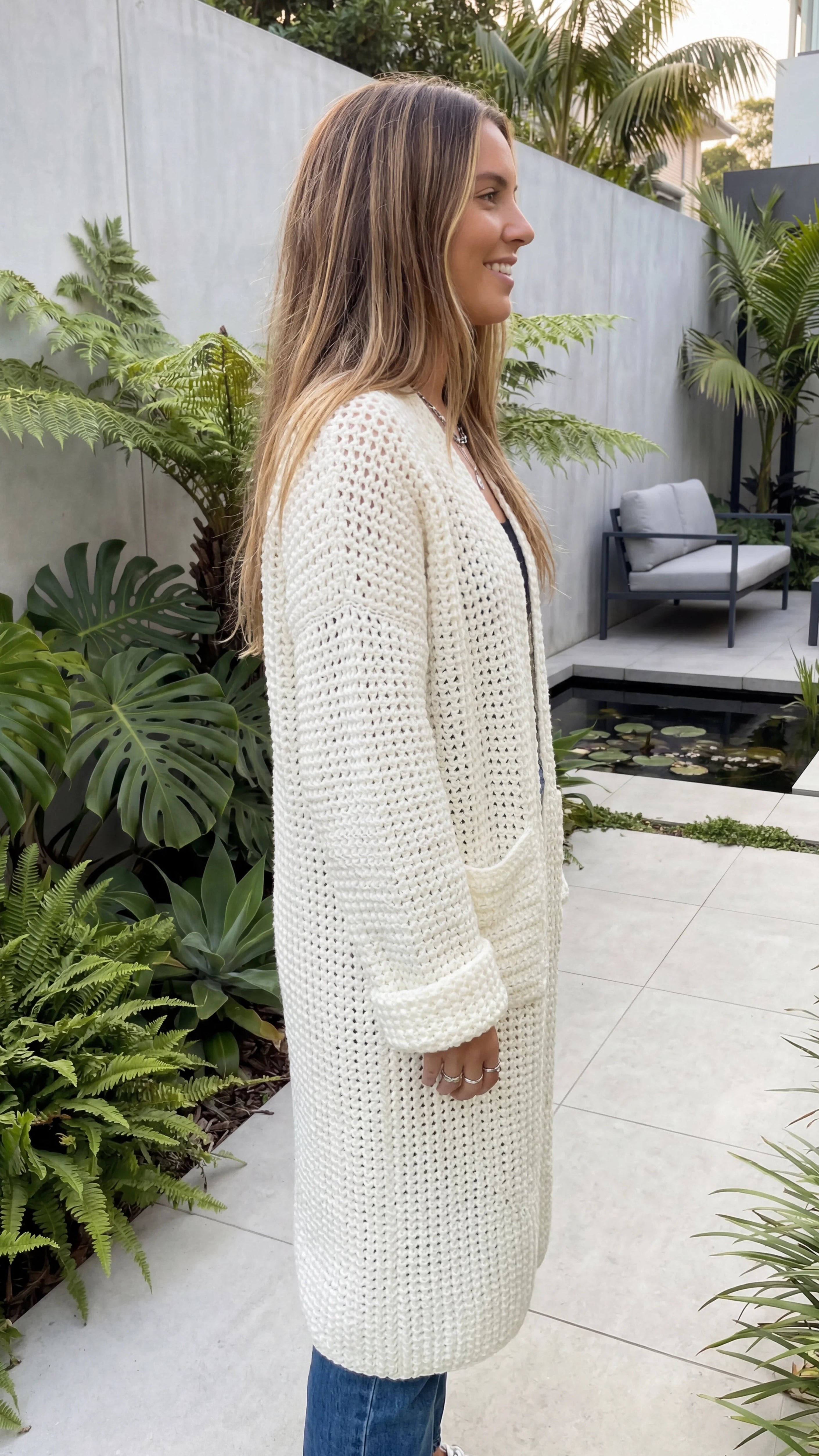 Women's Open Front Knit Long Cardigan With Pockets