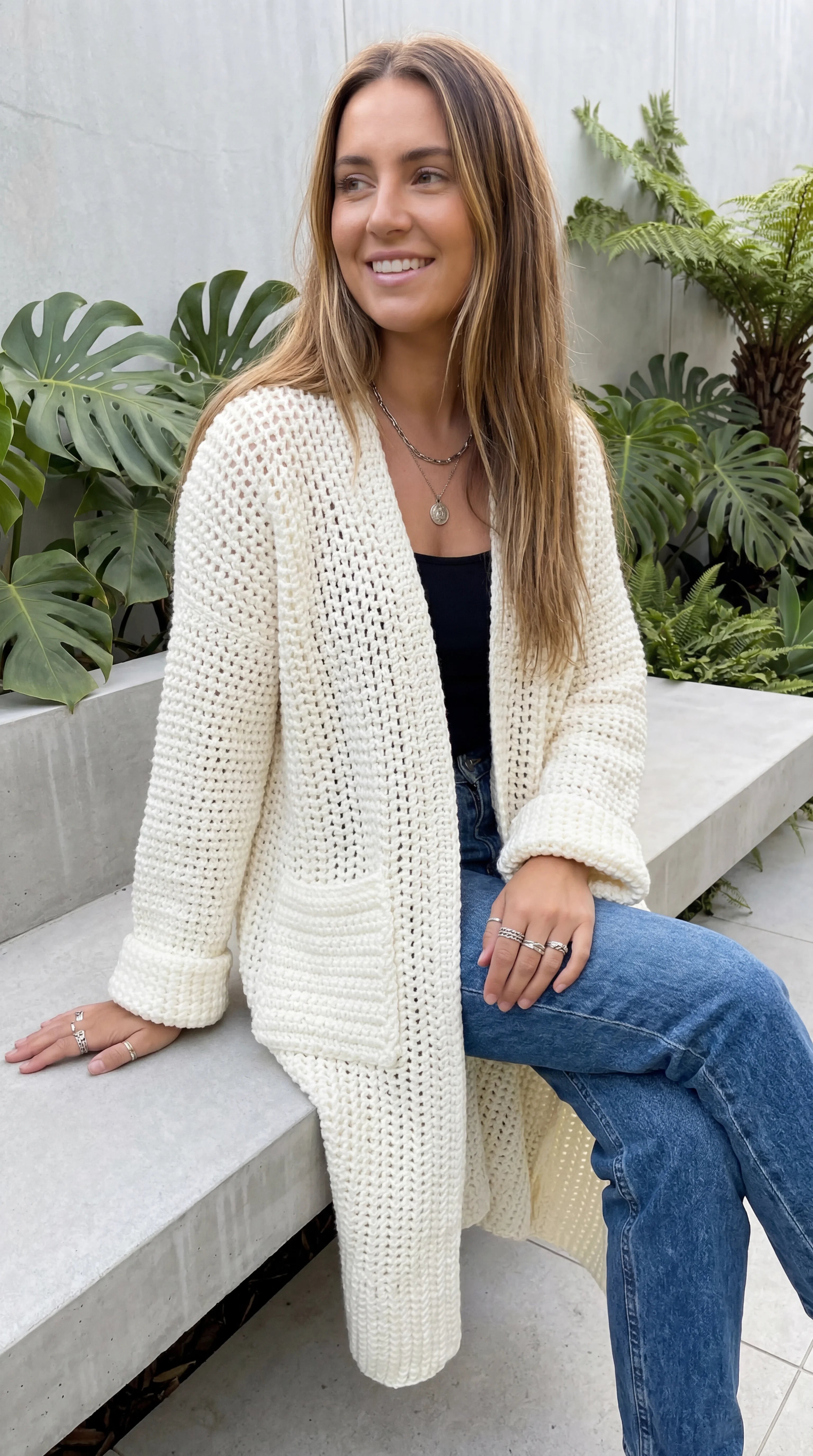 Women's Open Front Knit Long Cardigan With Pockets