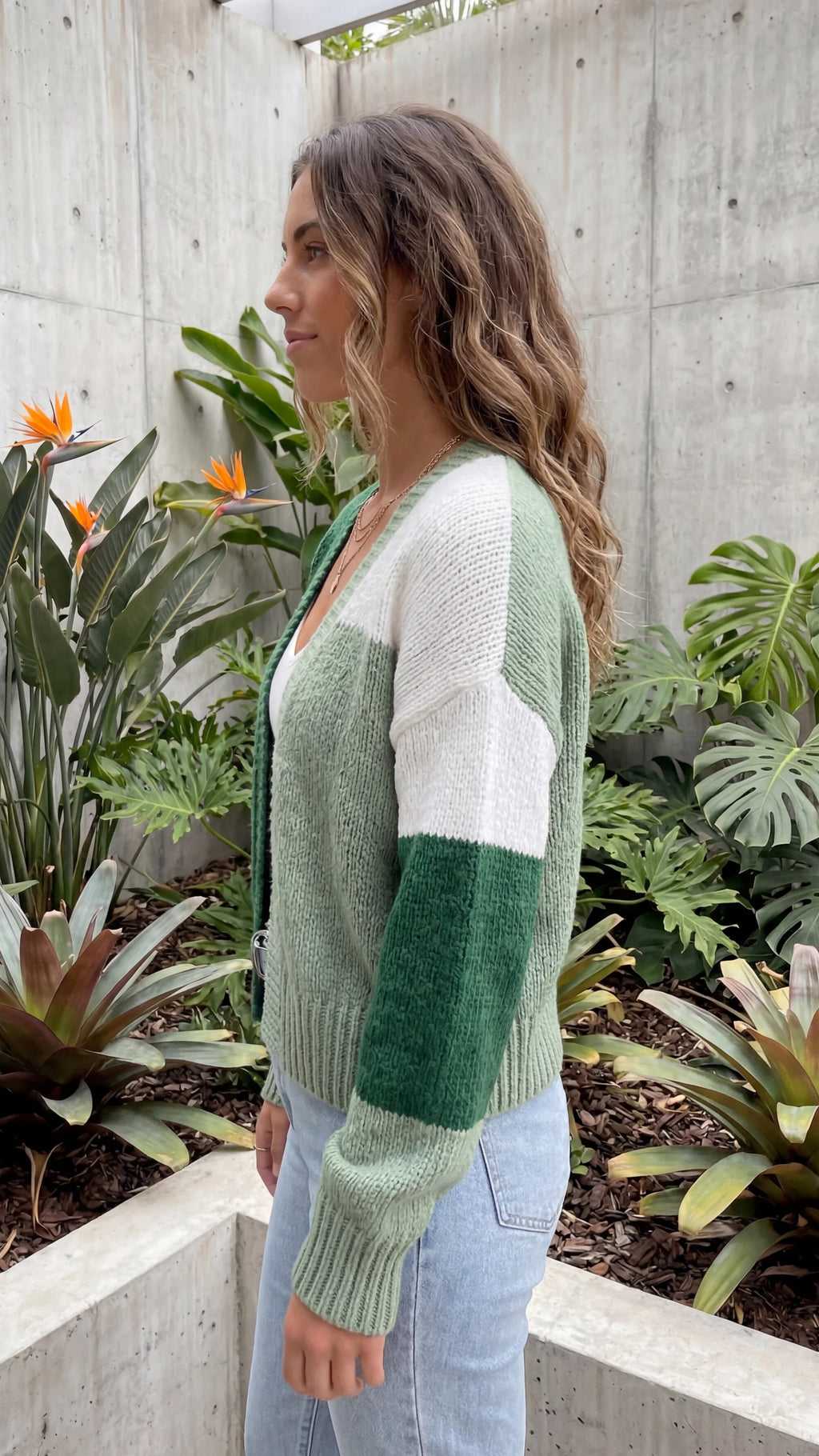 Women's Open Front Colour Block Knit Cropped Cardigan