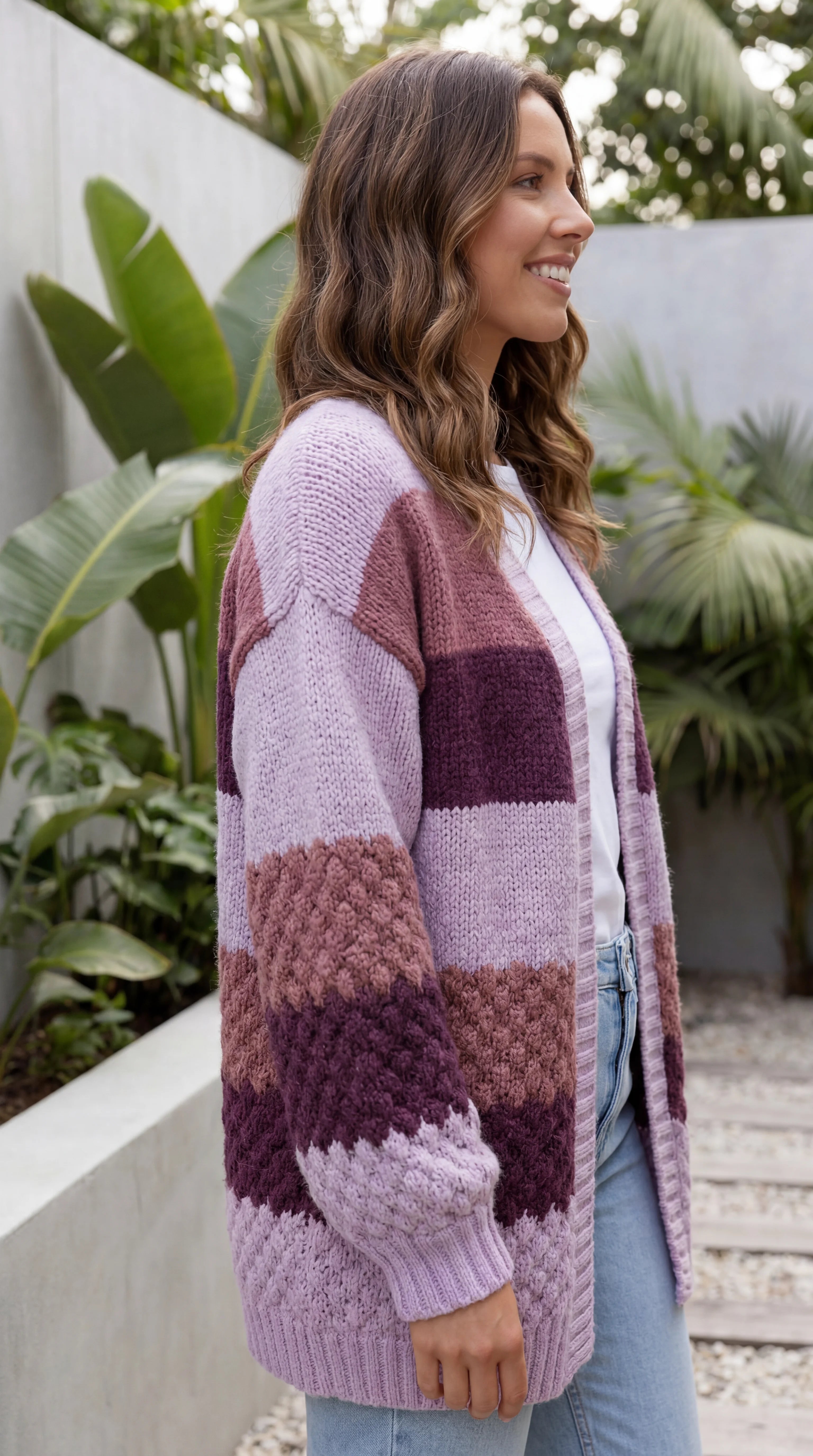 Women's Open Front Colour Block Oversized Cardigan with Pockets