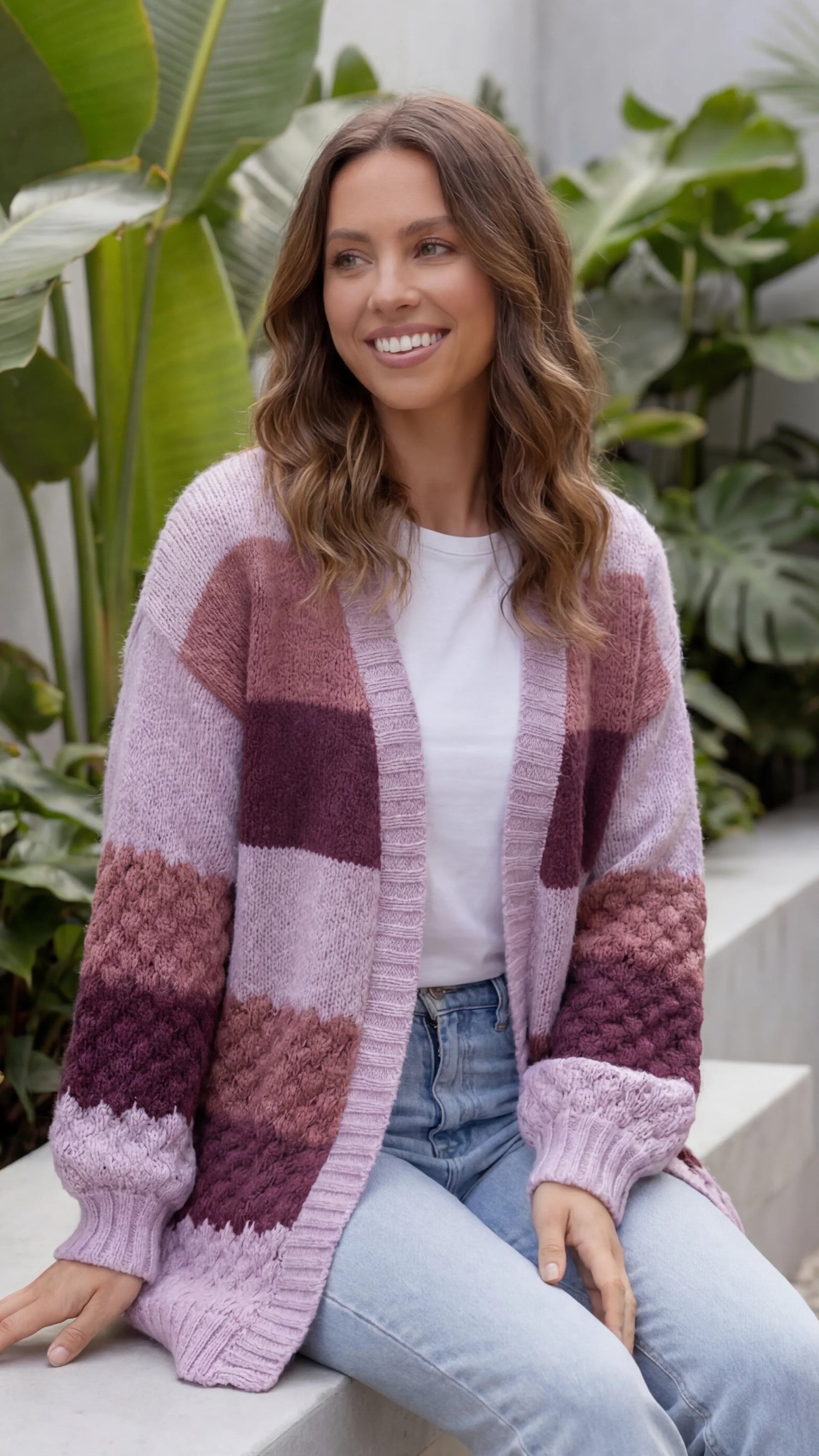 Women's Open Front Colour Block Oversized Cardigan with Pockets