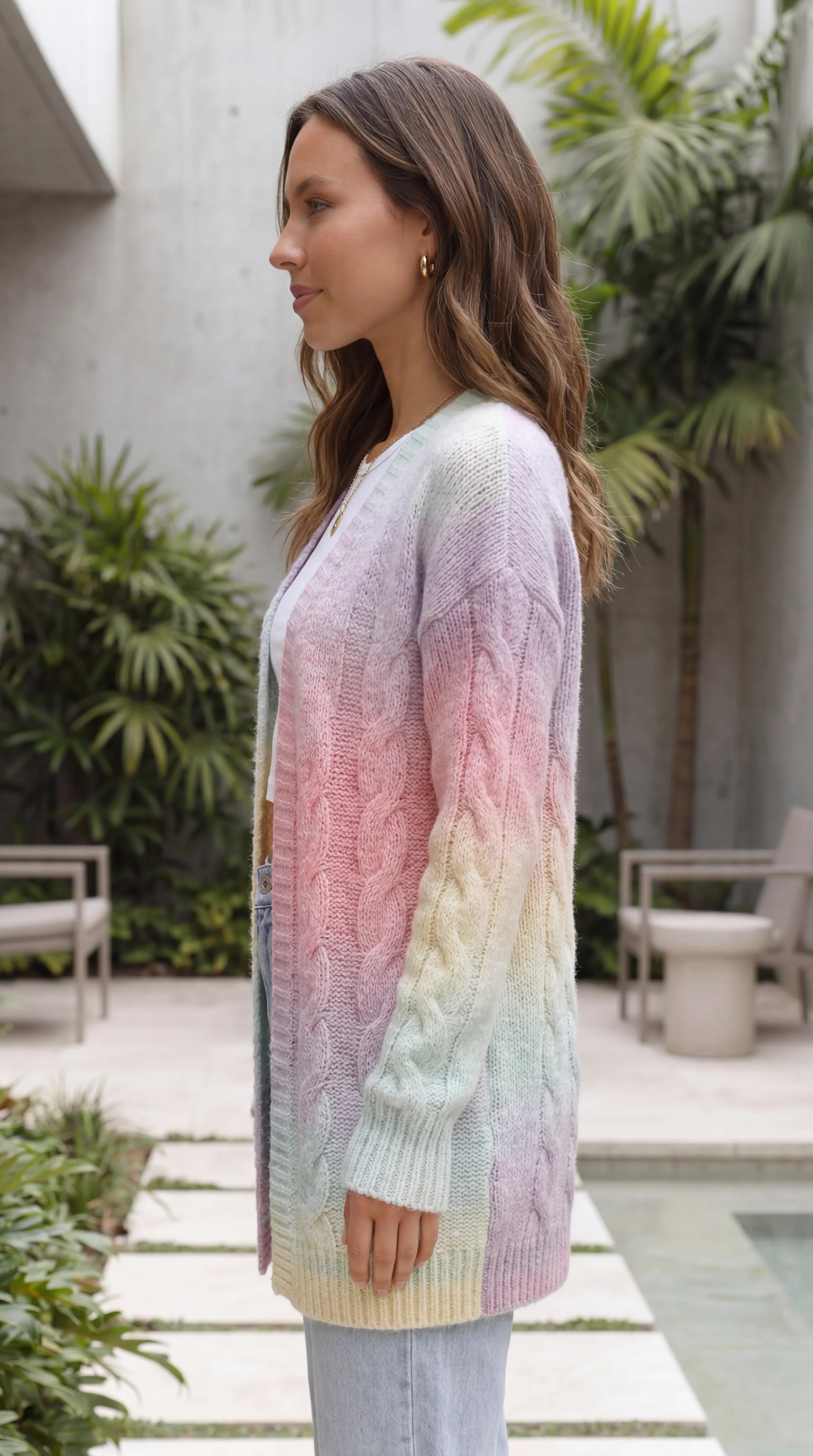Women's Open Front Ombre Cable Knit Long Cardigan