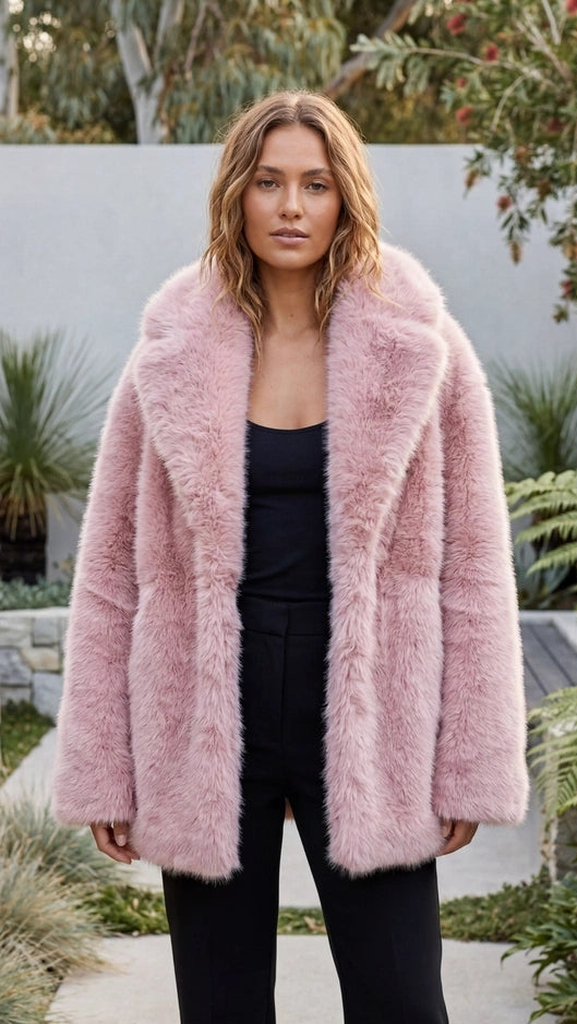 Women's Open Front Oversized Faux Fur Coat