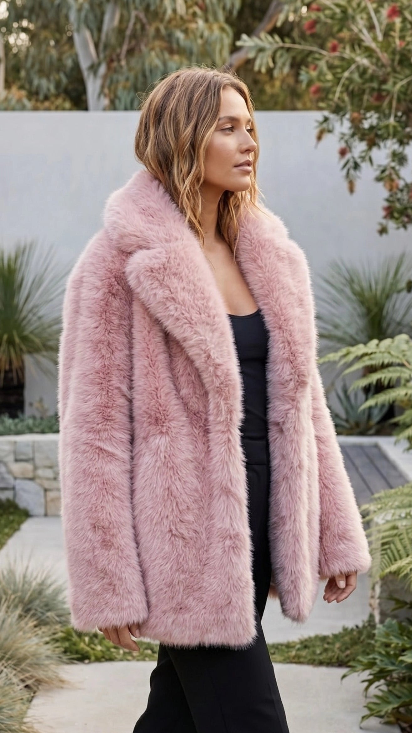 Women's Open Front Oversized Faux Fur Coat