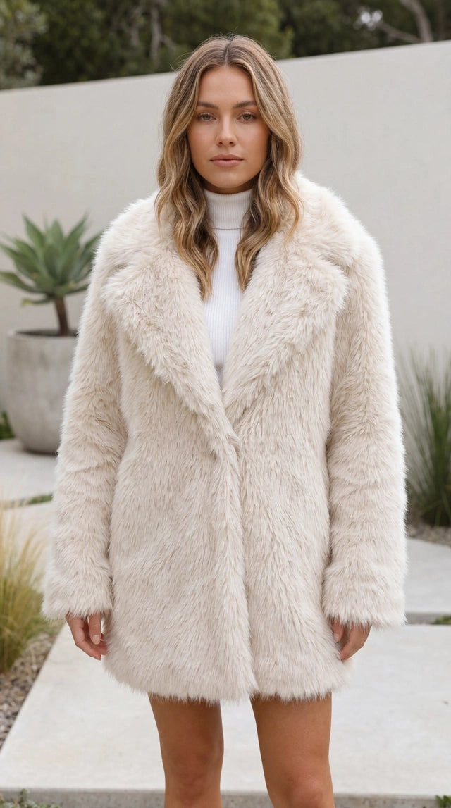 Women's Open Front Oversized Faux Fur Coat