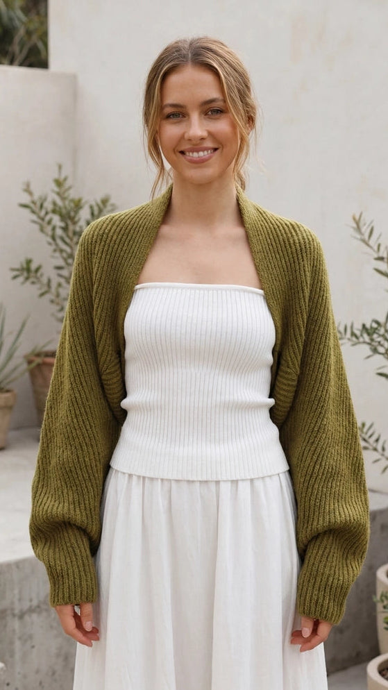 Women's Open Front Ribbed Knit Cropped Cardigan