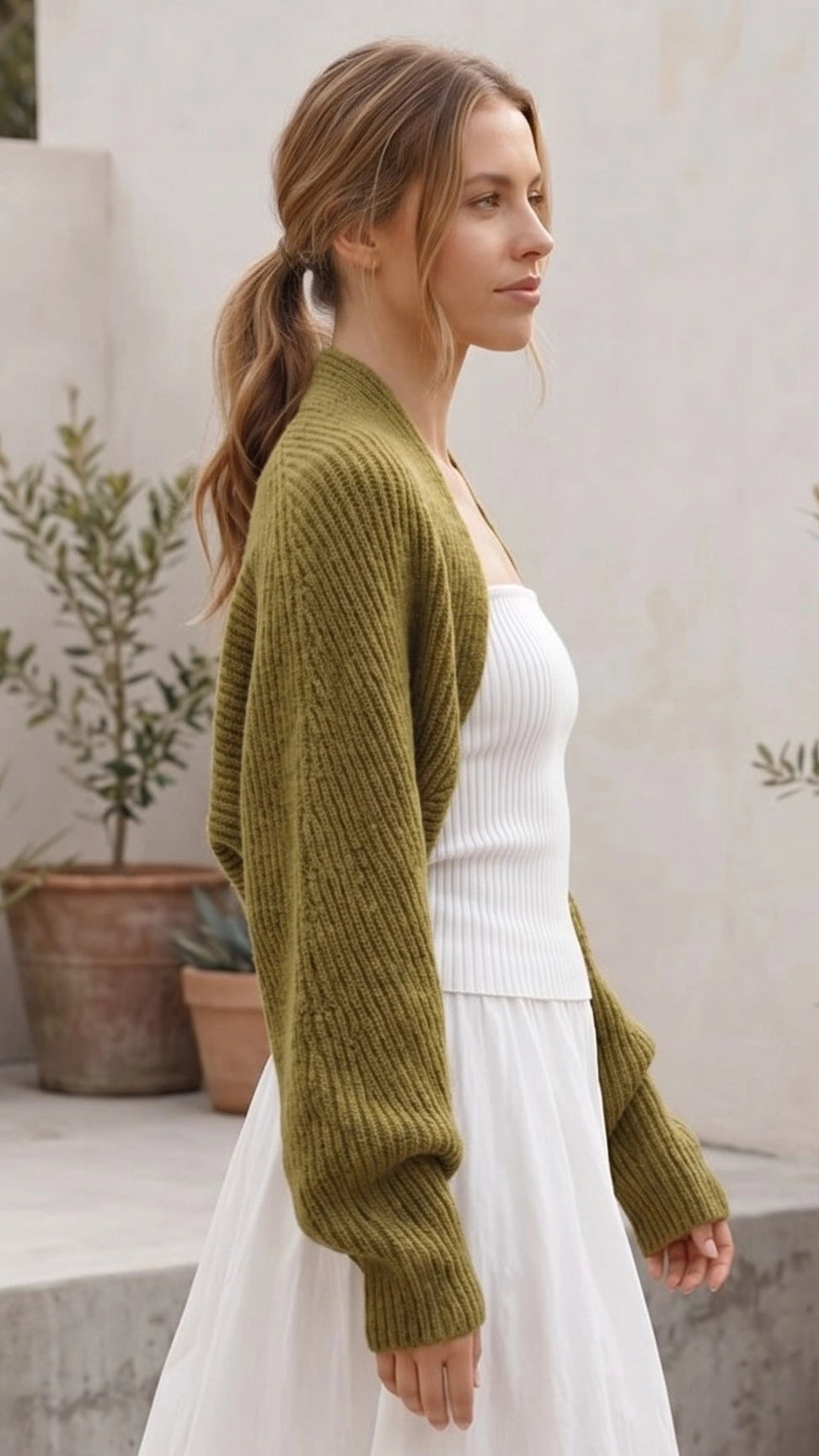 Women's Open Front Ribbed Knit Cropped Cardigan