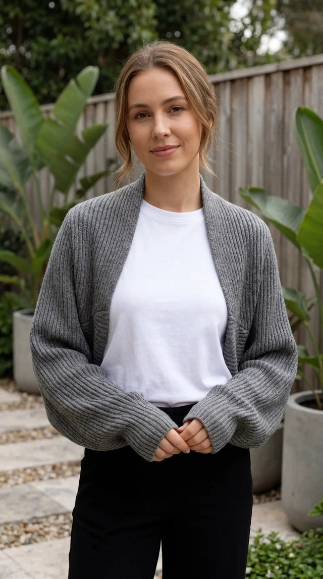 Women's Open Front Ribbed Knit Cropped Cardigan