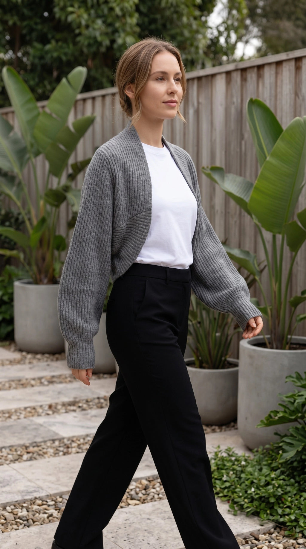 Women's Open Front Ribbed Knit Cropped Cardigan
