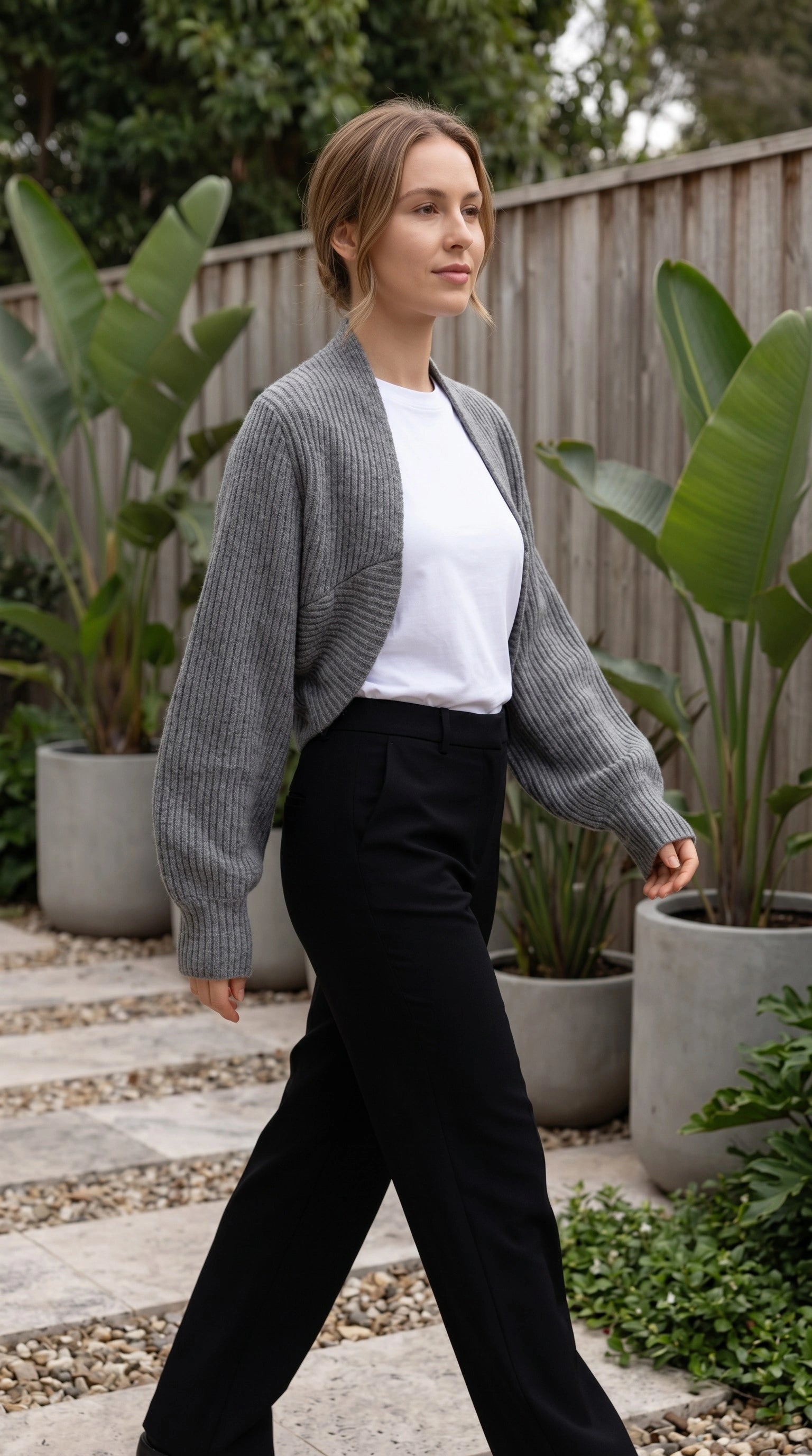 Women's Open Front Ribbed Knit Cropped Cardigan