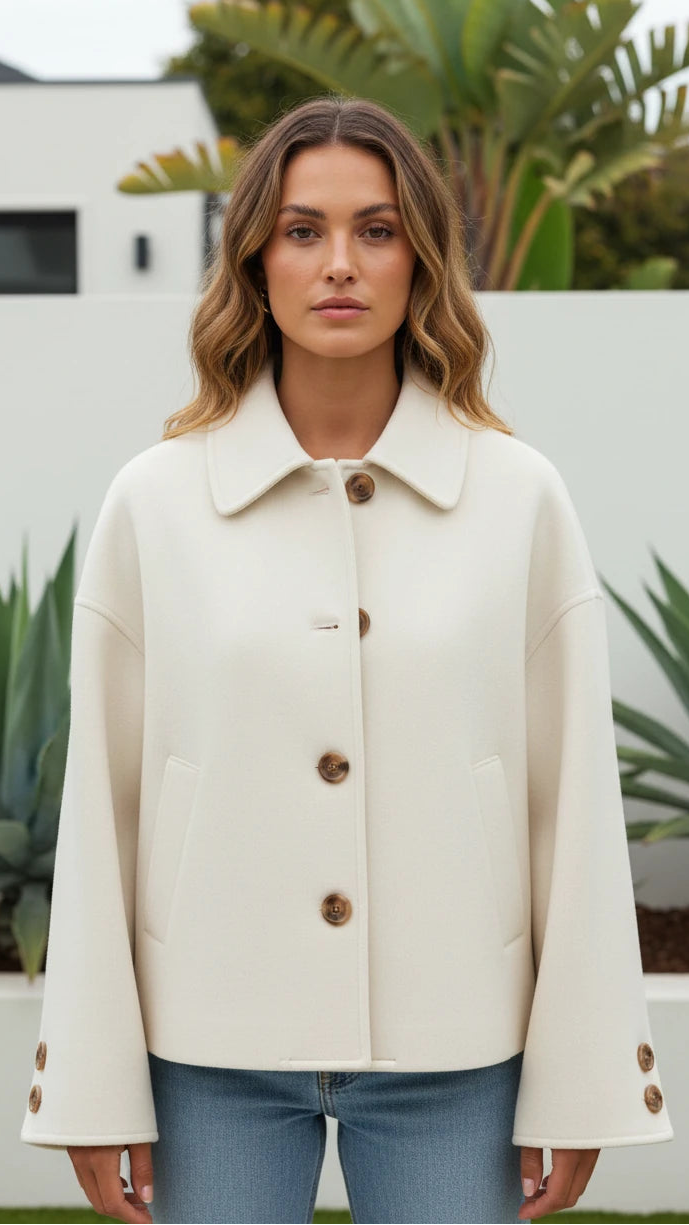 Women's Oversized Button-Front Jacket with Collar