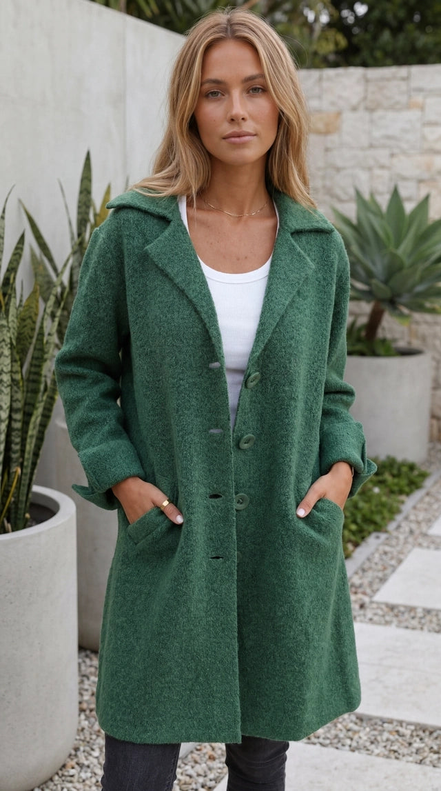 Women's Long Button-Up Coat with Pockets