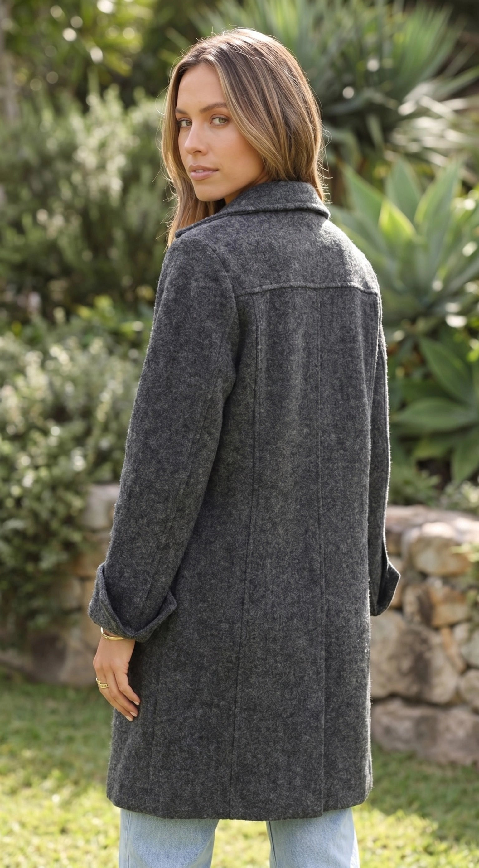 Women's Long Button-Up Coat with Pockets