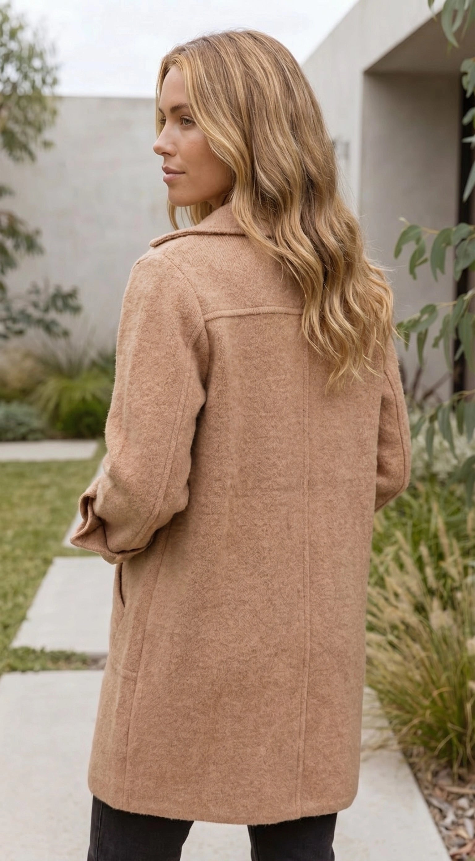 Women's Long Button-Up Coat with Pockets