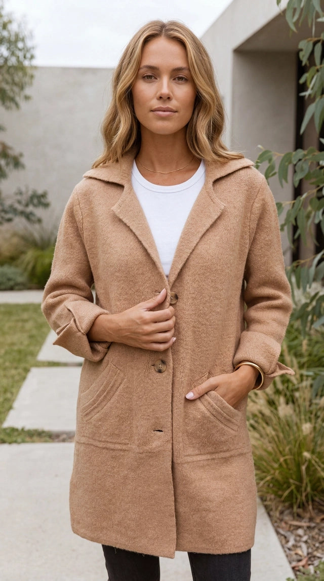 Women's Long Button-Up Coat with Pockets