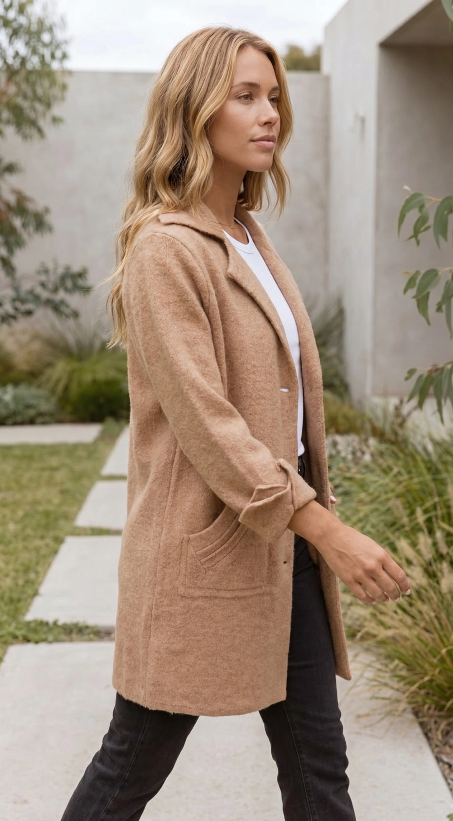Women's Long Button-Up Coat with Pockets
