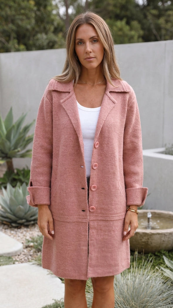Women's Long Button-Up Coat with Pockets