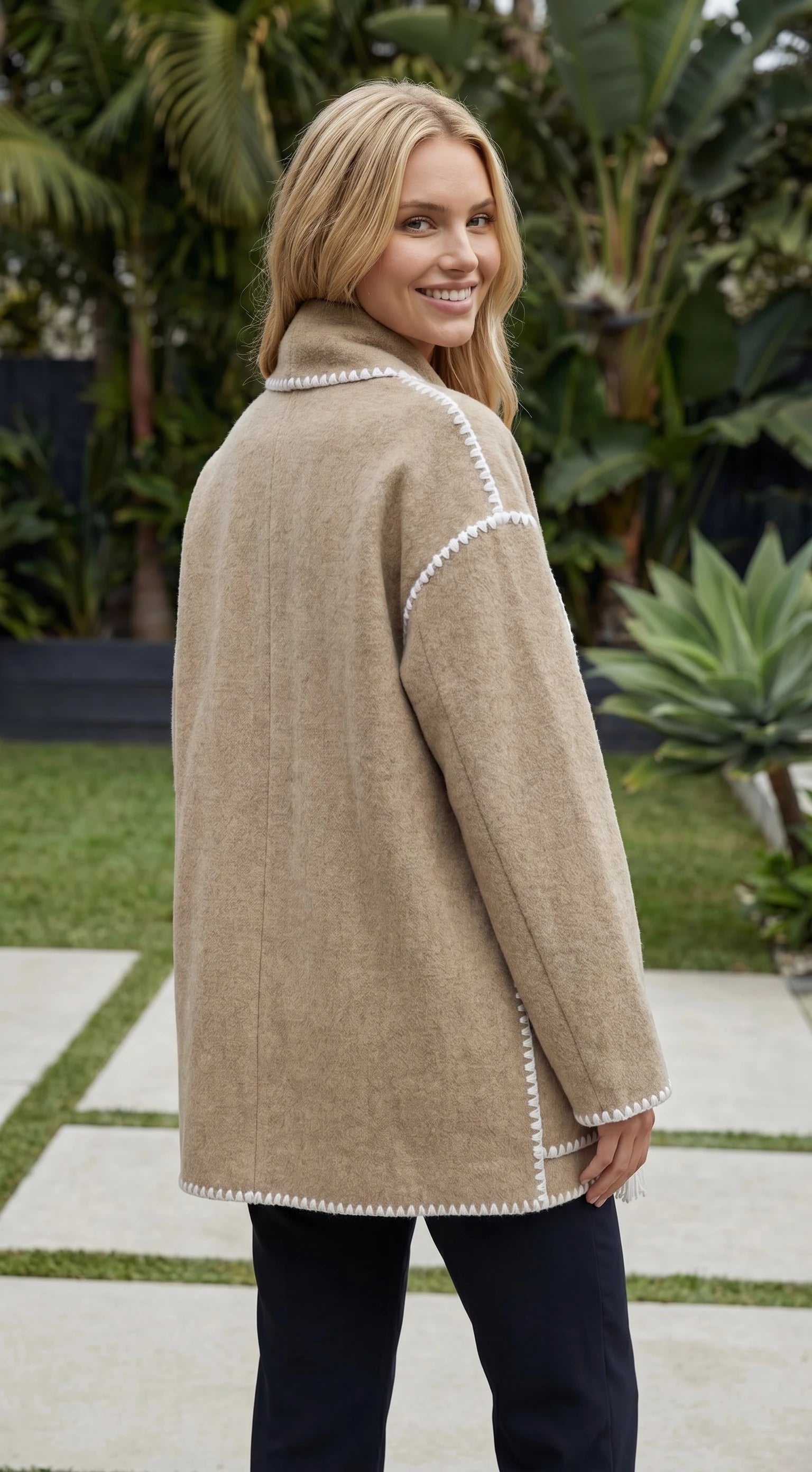 Women's Oversized Scarf Coat With Fringe And Pockets