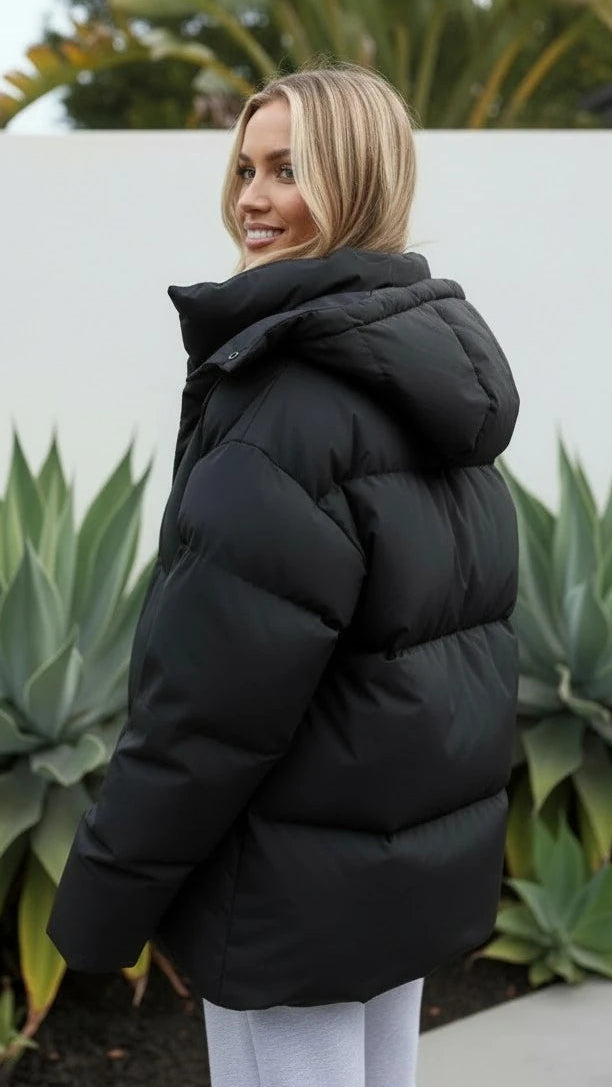 Women's Oversized Zip-Up Padded Puffer Jacket with Hood