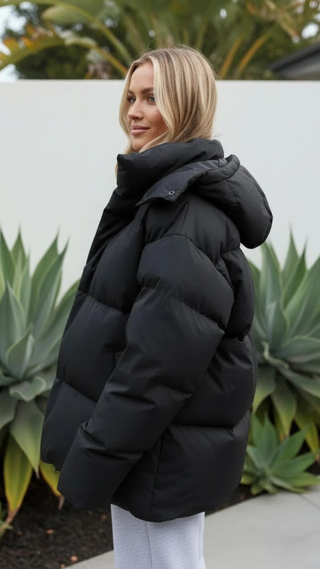 Women's Oversized Zip-Up Padded Puffer Jacket with Hood