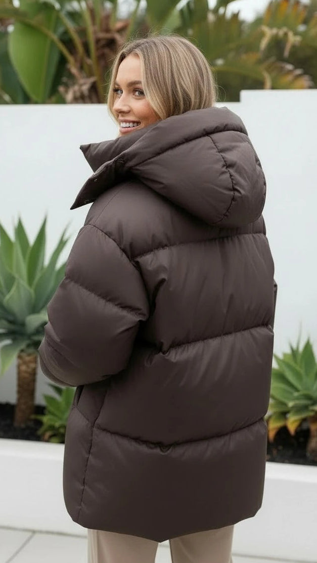 Women's Oversized Zip-Up Padded Puffer Jacket with Hood