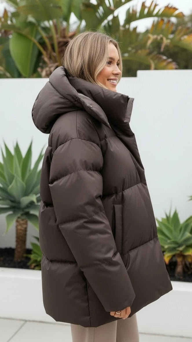 Women's Oversized Zip-Up Padded Puffer Jacket with Hood