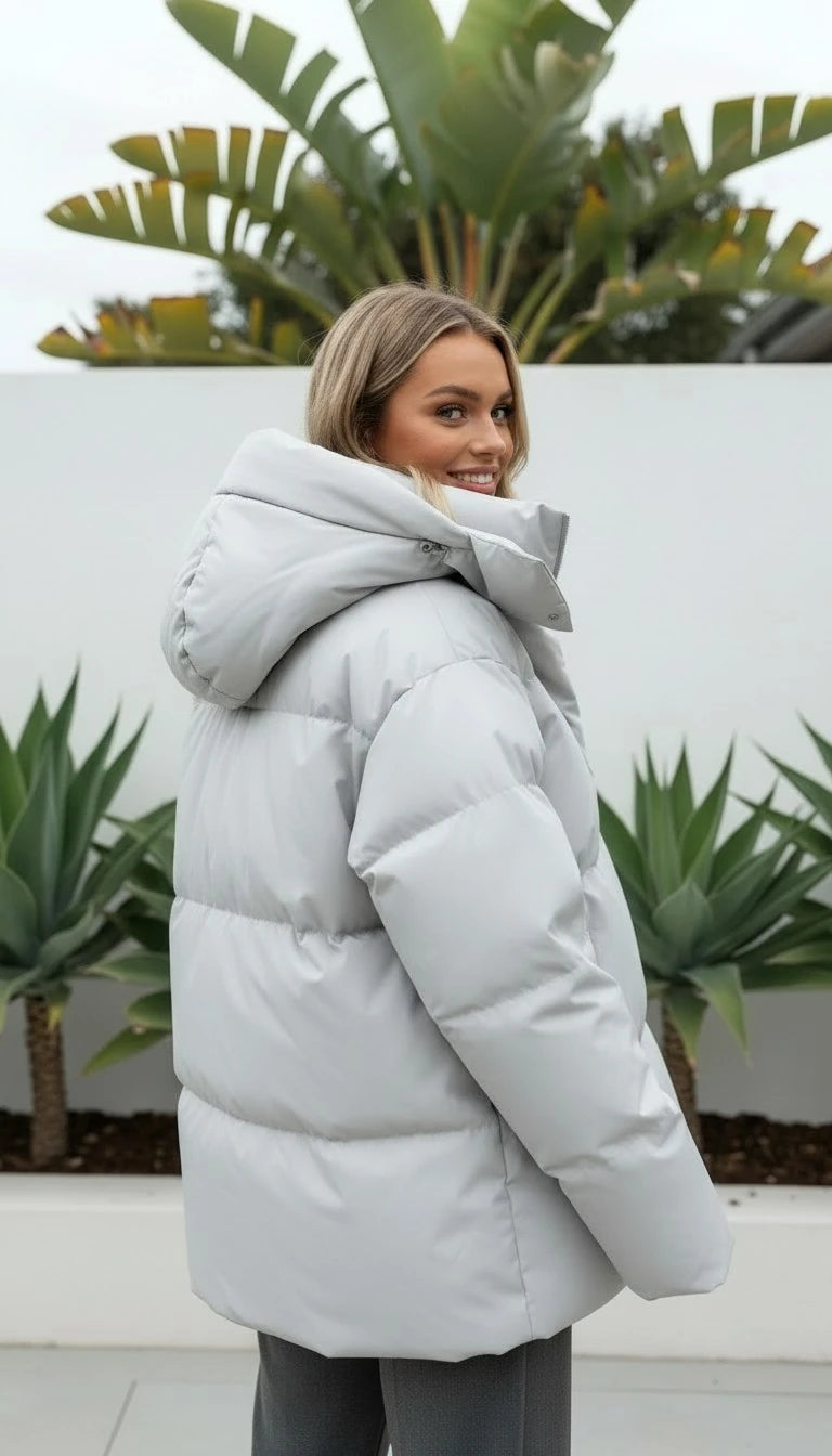 Women's Oversized Zip-Up Padded Puffer Jacket with Hood
