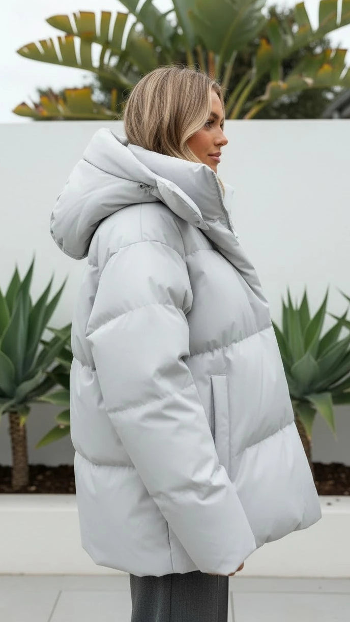 Women's Oversized Zip-Up Padded Puffer Jacket with Hood