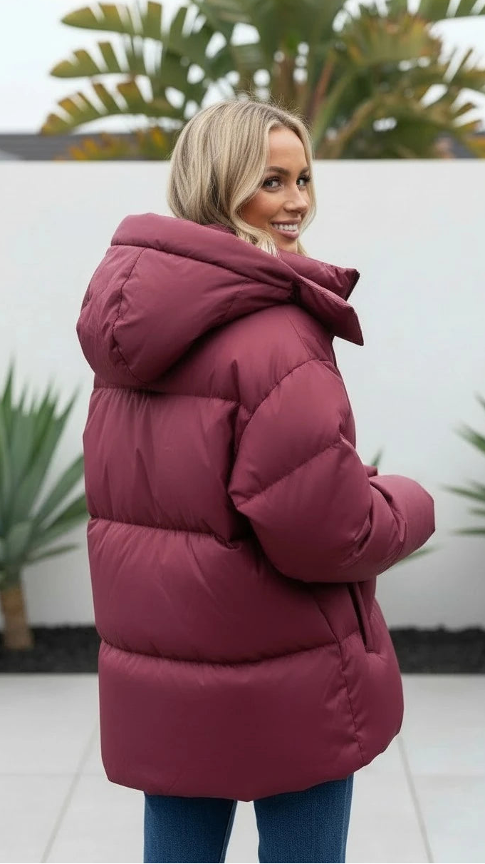 Women's Oversized Zip-Up Padded Puffer Jacket with Hood