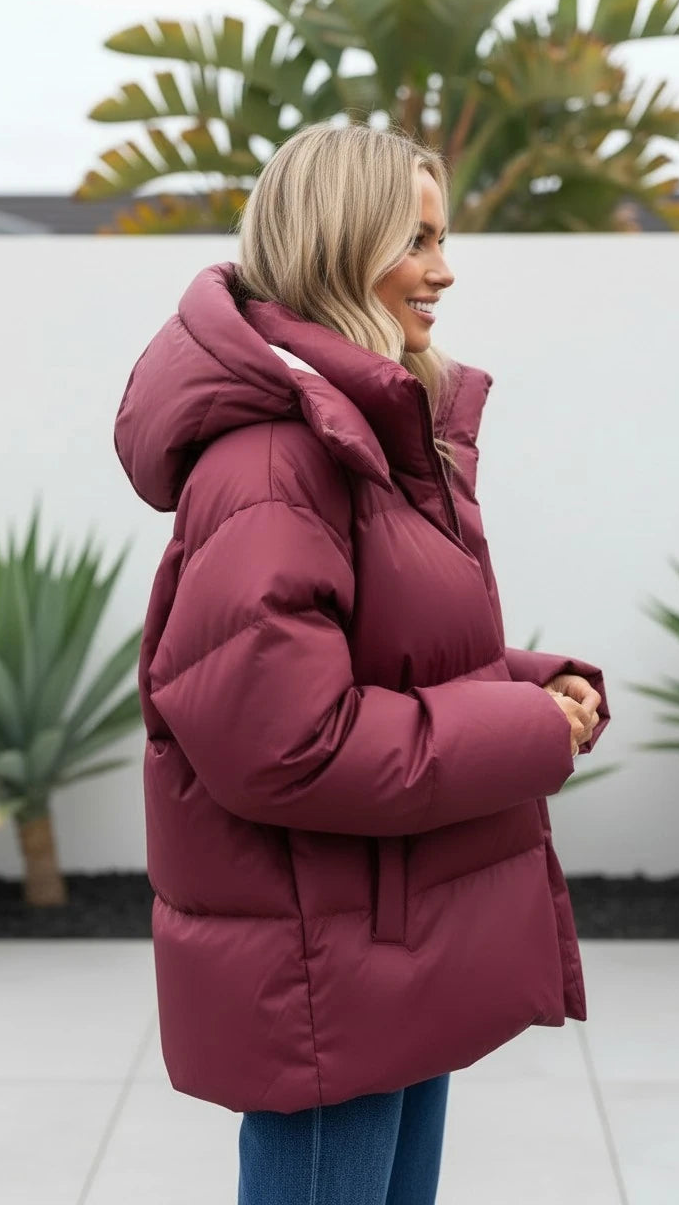 Women's Oversized Zip-Up Padded Puffer Jacket with Hood