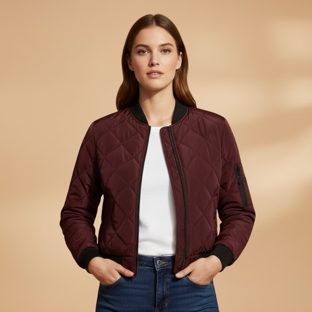Women's Padded Bomber Jacket burgundy