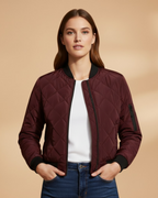 Women's Padded Bomber Jacket burgundy