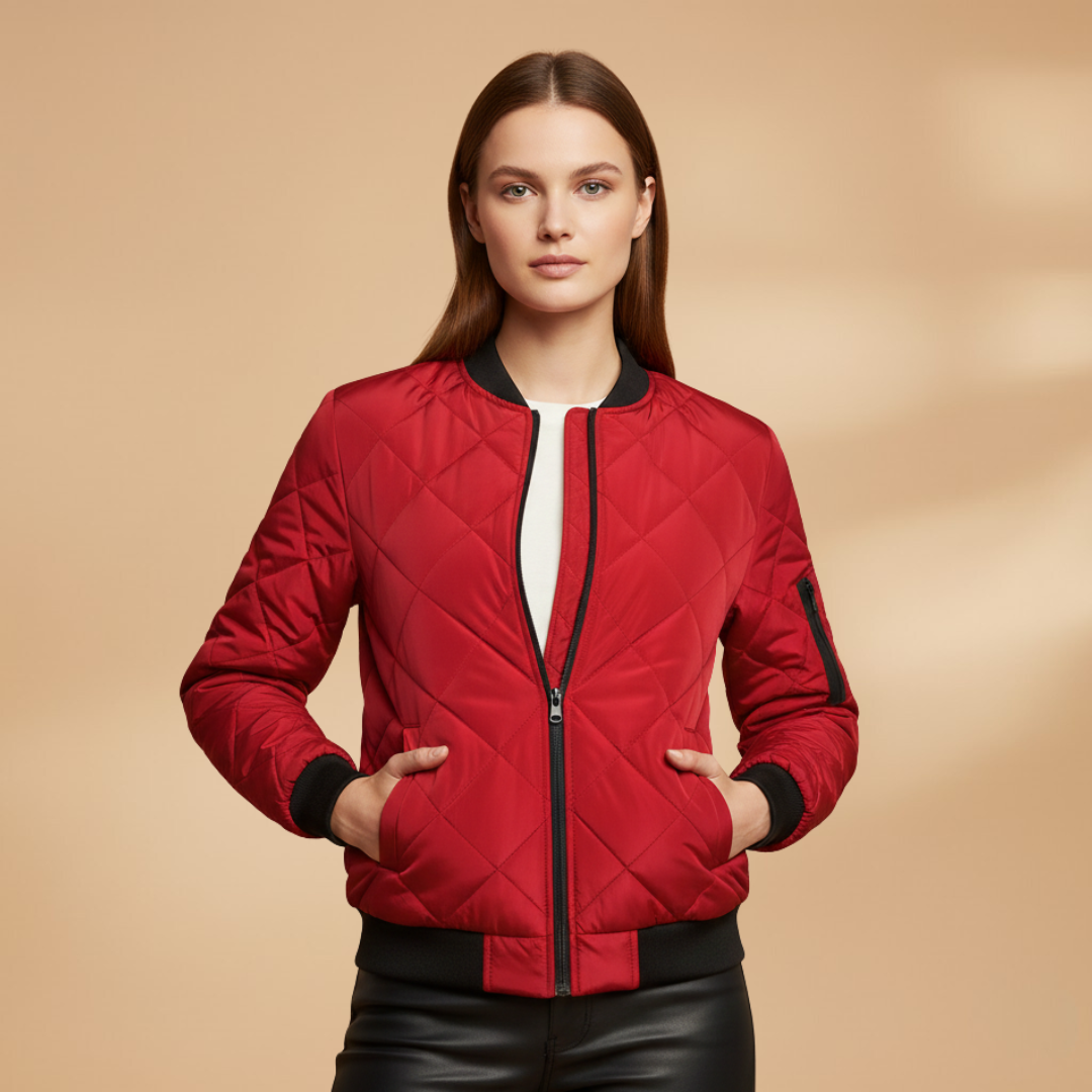 Women's Padded Bomber Jacket red
